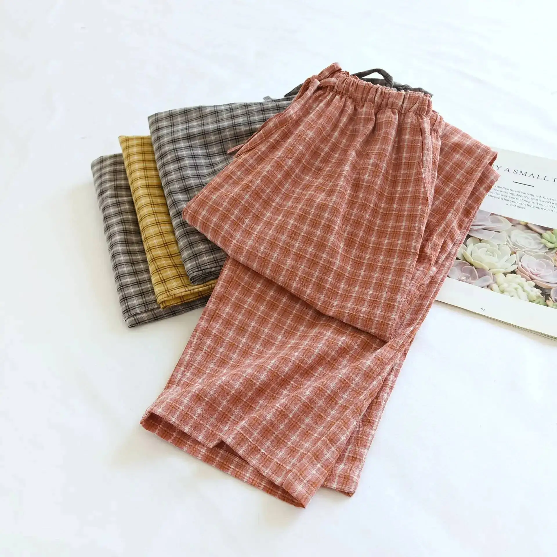 

Хлопковая клетчатая длинная мужская и женская домашняя одежда, пижамные штаны, мягкая и дышащая повседневная одежда для дома, Pantalones De Mujer