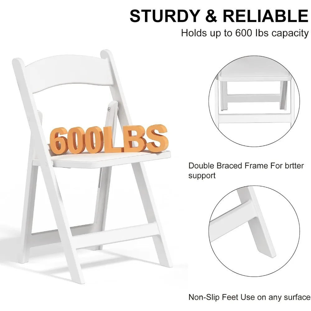 Padded Seat White Folding Chairs, Lightweight and Comfortable for Weddings, 12 Pack Resin Chairs with Easy Folding Feature