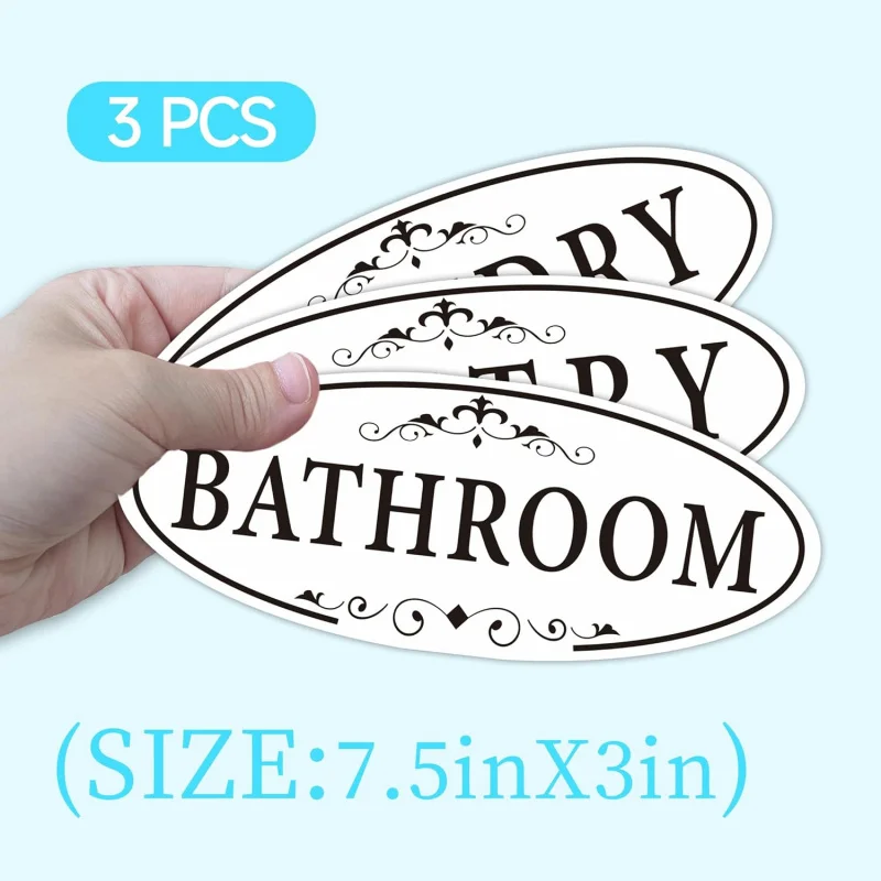 3 قطعة ملصق لافتات باب الحمام/غرفة الغسيل/المخزن ، ملصق باب الحمام من الفينيل ذاتي اللصق مقاوم للطقس ومقاوم للبهتان #2