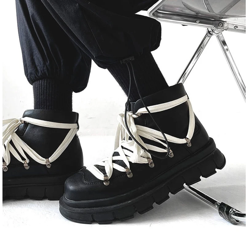 mens fashion hip hop rock ankle boots black designer shoes cowboy original leather boot spring autumn stylish platform botas man