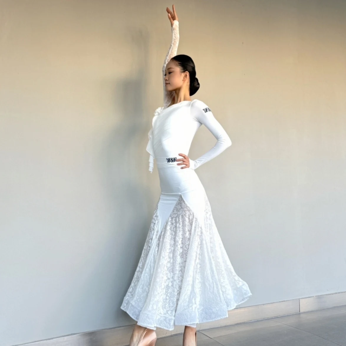 Slant Shoulder White Lace Ballroom Dance Competition Dress Women Long  Sleeves Practice Clothing Waltz Costume Prom Dress BL14555 - AliExpress  200000532