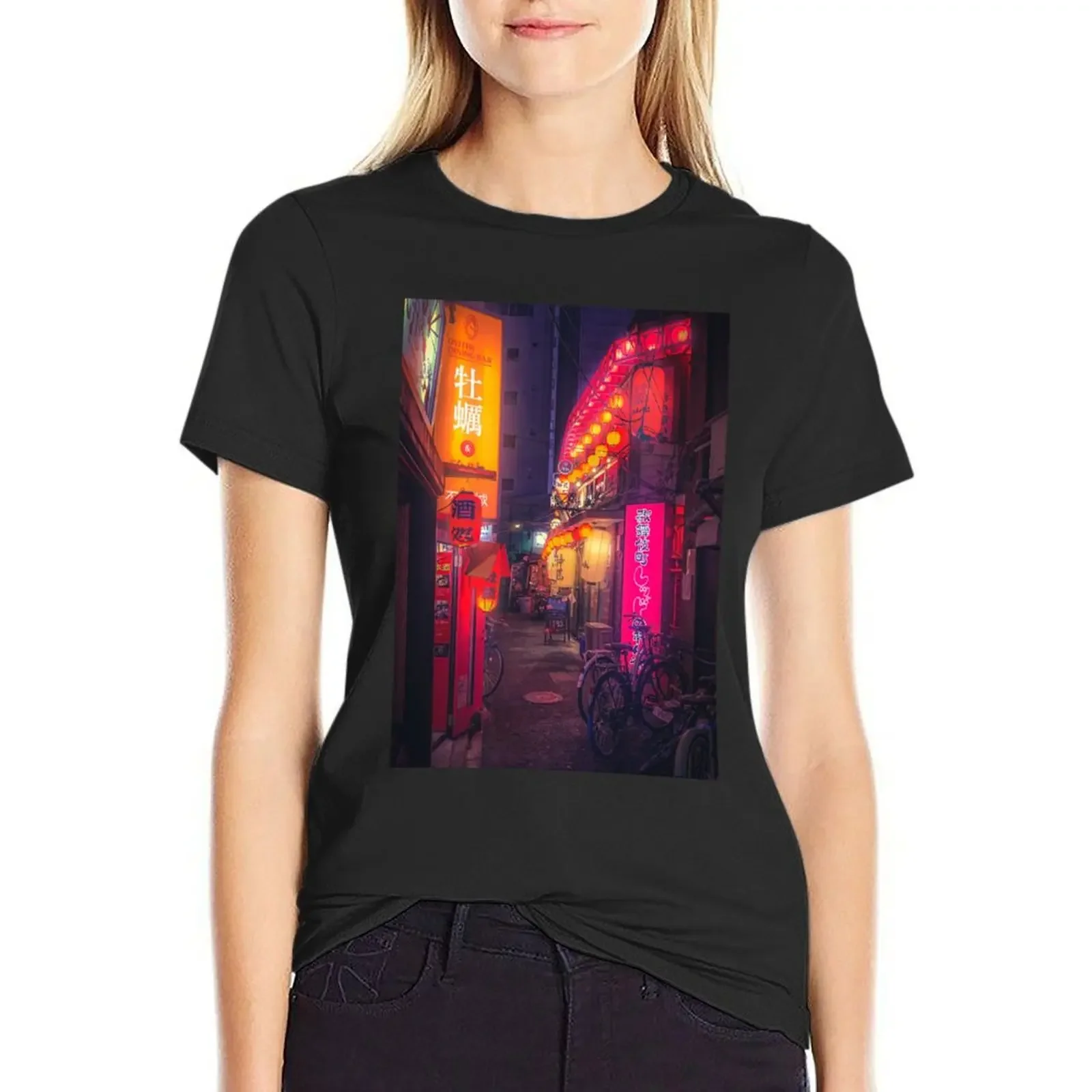 

Alive - Japan Night Photo T-Shirt plain cute clothes customs workout shirts for Women