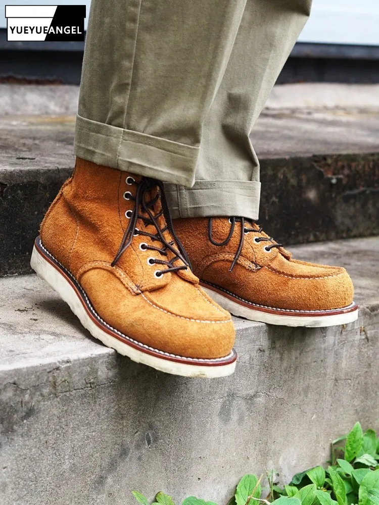 

Мужские высокие ботинки-карго ручной работы из натуральной кожи в классическом ретро-стиле, на платформе, мотоциклетные, на шнуровке, с круглым носком, весенние