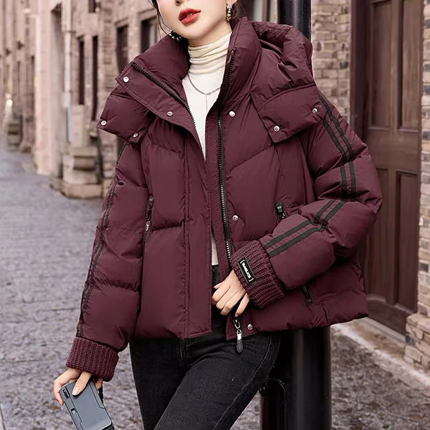 Faionable casual ganso para baixo jaet feminino ort inverno novo solto tamanho pequeno com capuz quente thi pão casaco outerwear