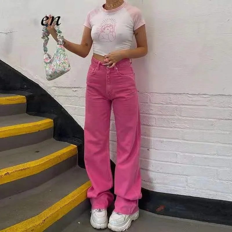 Hot Girl Y2K High Waist Pants 2023 New Color Fashion Slim Retro Wide Leg Jeans Women Loose Street Hot Trousers Chic Denim Pants