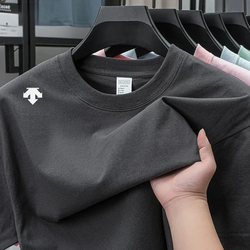 Luxury Men 100% Cotton Basic Tee Shoulder Minimal Arrow Embroidery Skin-friendly Soft Short Sleeve Daily Outdoor Sports Shirts