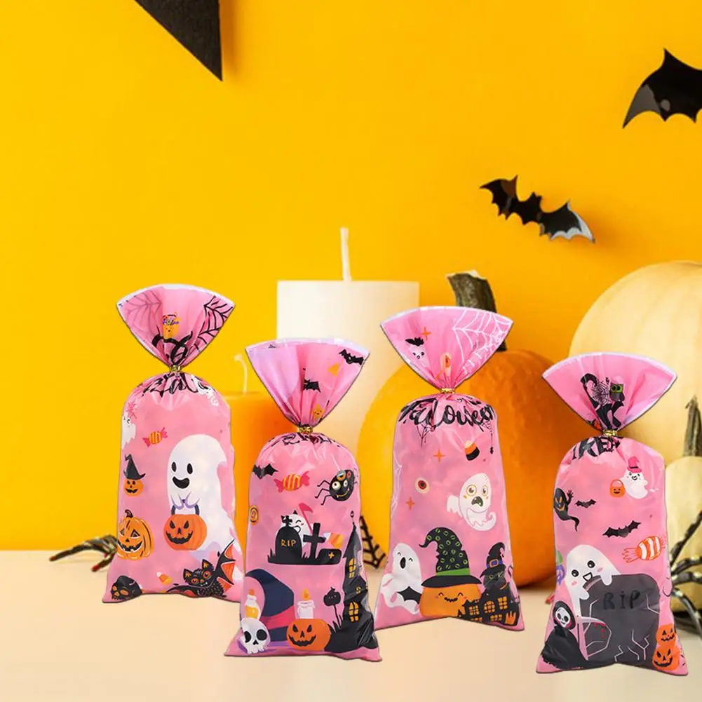 Halloween Candy Bags 100pcs Halloween Treat Bags Exquisite Patterned Goodie Candy Bags for Parties Food-grade Snack for Spooky