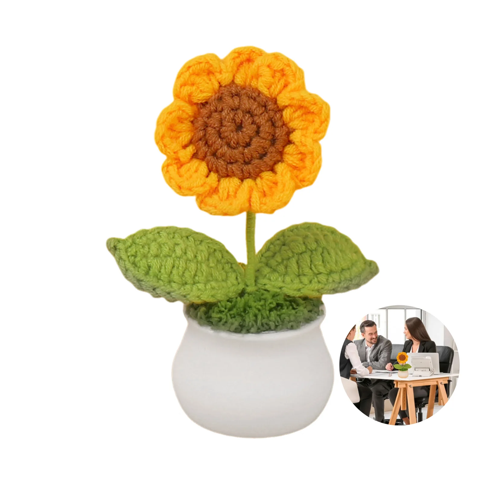 1pc Creative Kintted Flower Potted Mini Artificial Flowers Finished Hand Woven Crochet Plant Cute Car Table Home Decor Gift