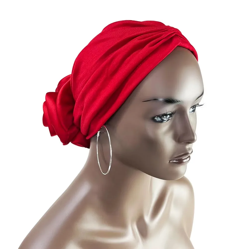 Neue Mode Satin Blumen Turban Hijab Hüte Afrikanische Kopf Wraps Elastische Muslimischen Hüte Atmungsaktive Chemo Kappe Für Frauen Mädchen – Detail 13