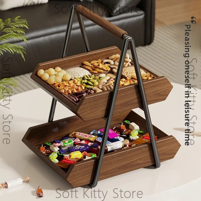 Solid wood fruit plate household desktop multi-layer shelf living room coffee table