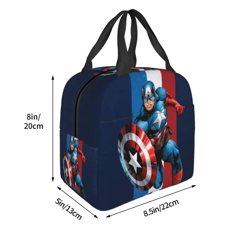 Custom Captain America Insulated Lunch Bag for Camping Travel Waterproof Cooler Thermal Lunch Box Women Food Container Tote Bags