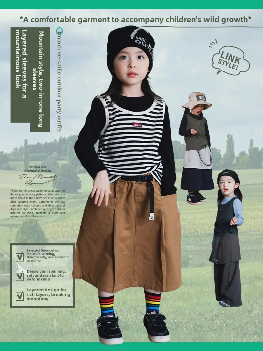 Girls Long Sleeve T-Shirt Color Block Slim Fit Base Shirt Contrast Color Splicing Casual Style Children's Spring Autumn Top