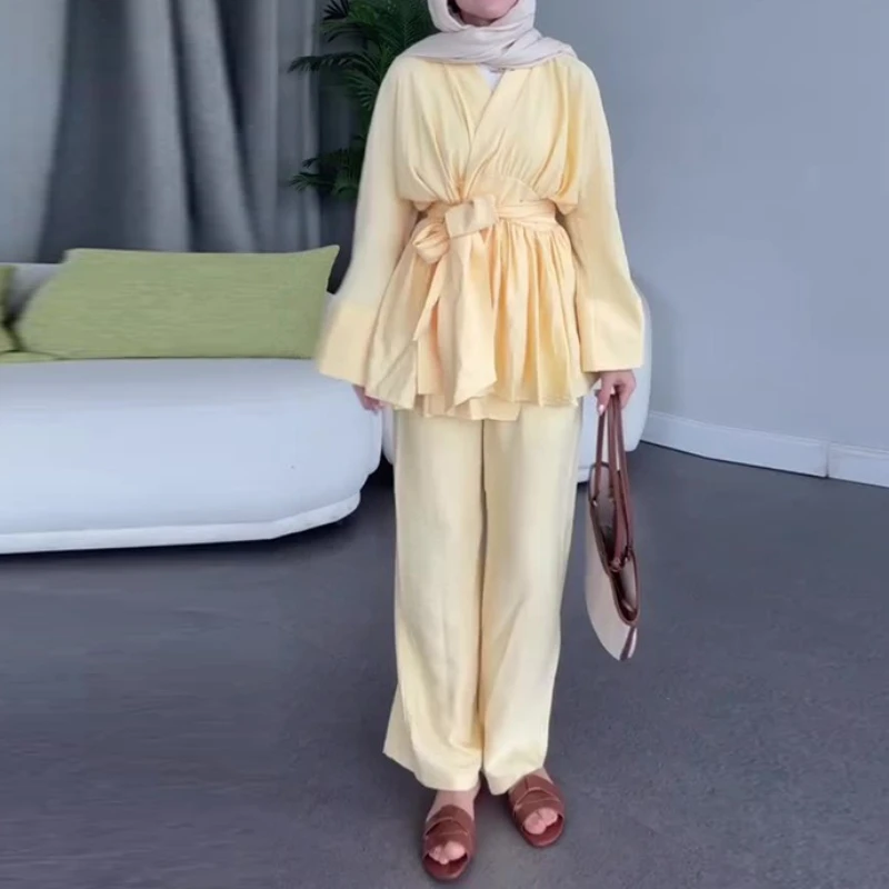 

2025 Spring and Autumn Fashion Elegant Women's Suit Long-sleeved Irregular Pleated Solid Color Two-piece Suit