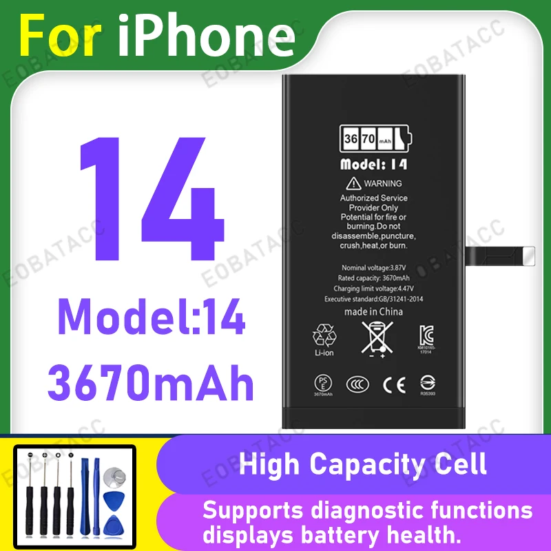 3670mAh Diagnostic Battery With Genuine Part Number Display No Pop-Up Message For iPhone14 High Quality Replacement +Free Tools
