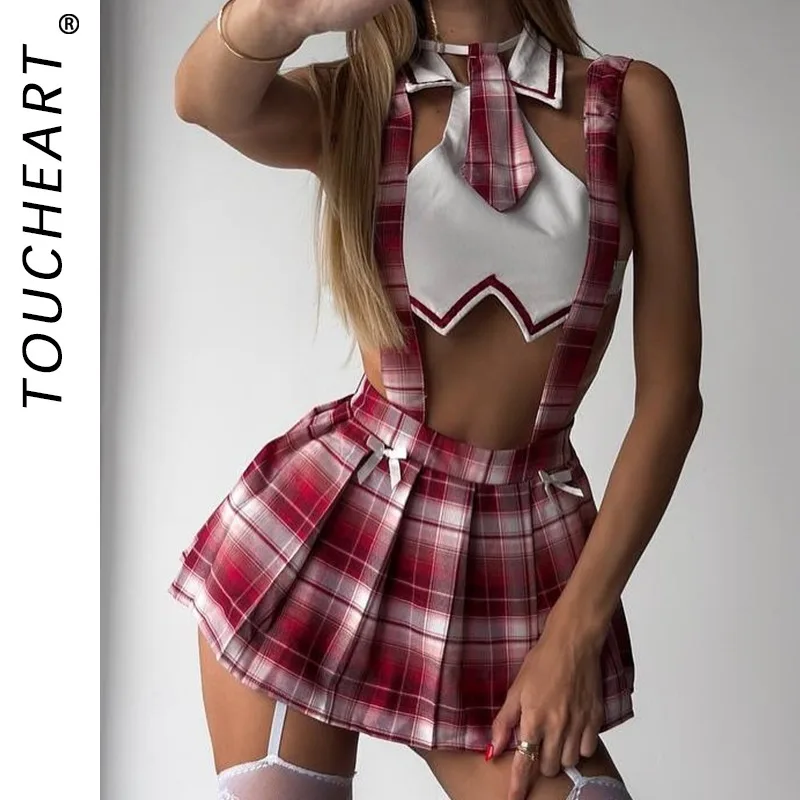 

Toucheart Girl Sexy Student Uniform Cosplay Cute Frill JK Skirt Contrast Color Patchwork Hollowout Slim Interesting Romantic Set