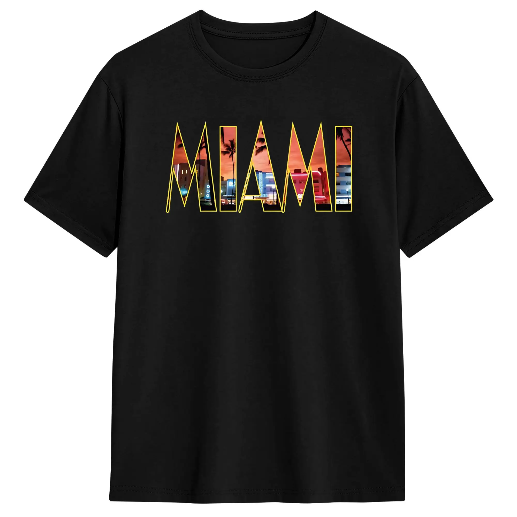 Camisetas retrô masculinas e femininas Miami 80s, roupas de algodão puro, camisetas exclusivas de manga curta com gola redonda, camisetas plus size