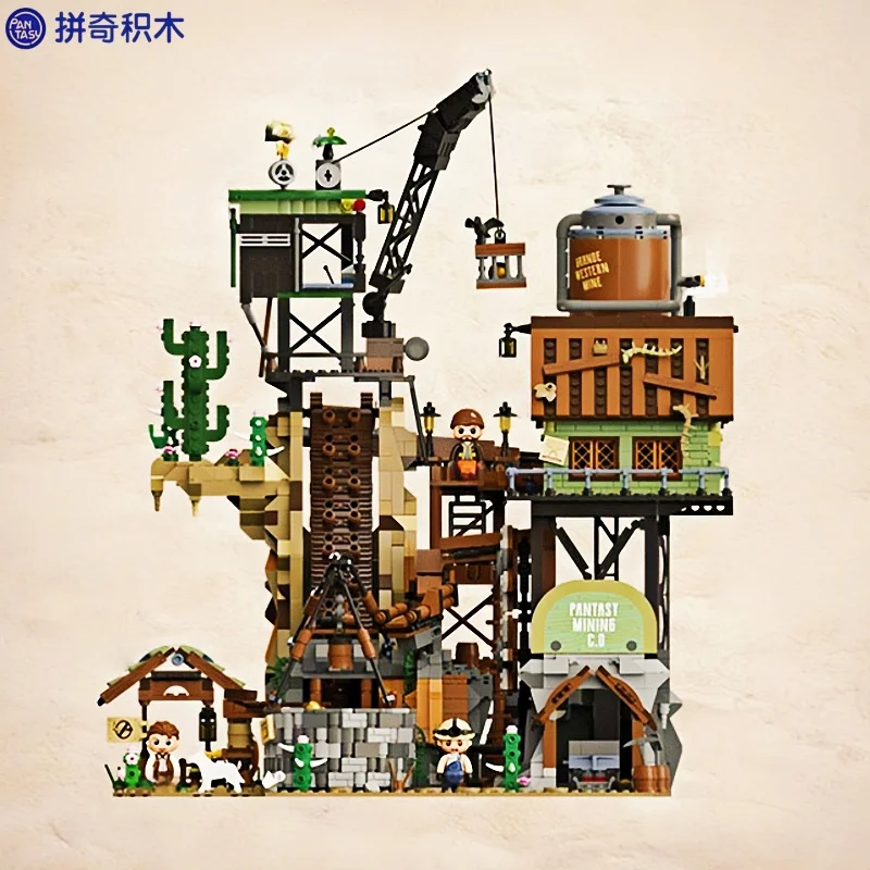 Pantasy Building Blocks Western Mine Street View Model Decoration Children Puzzle Toys 3D Micro-particle Brick Blocks Gifts