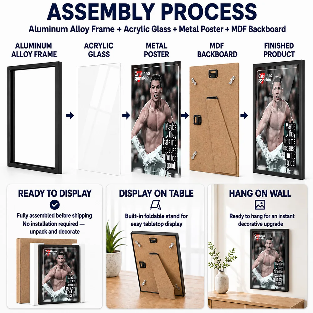 Cristiano Ronaldo Shirtless Celebration Framed Metal Print Customized Victory Tribute Wall Art For Football Fans Decorating Gym