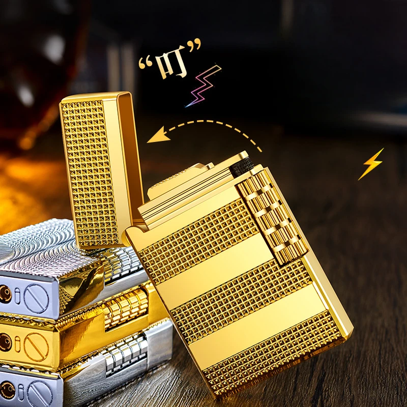 Metal Stripe Loud Lighter Unusual Lighters Cigarette Lighter Creative Wheel Lighter Butane Gas Lighter Open Fire Square Lighter