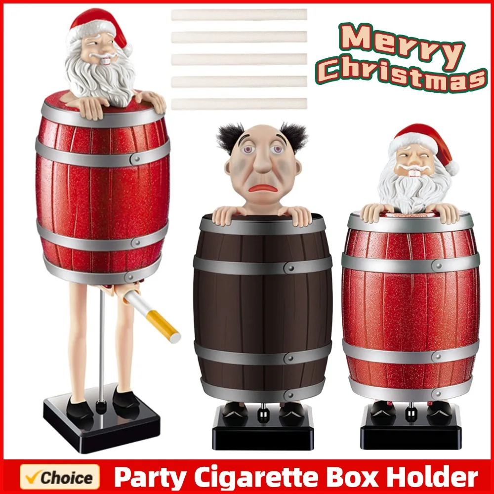 Creative Cigarette Case Funny Wooden Barrel Uncle Santa Claus Novelty Prank Cigarette Storage Box Dispenser Christmas Party Gift