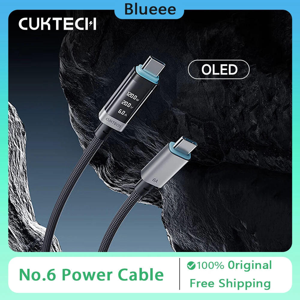 Плетеный кабель питания CUKTECH No 6, OLED-экран, цифровой дисплей, двойной тип-C, быстрая зарядка, автомобильный кабель для передачи данных для IPhone Xiaomi Accessor