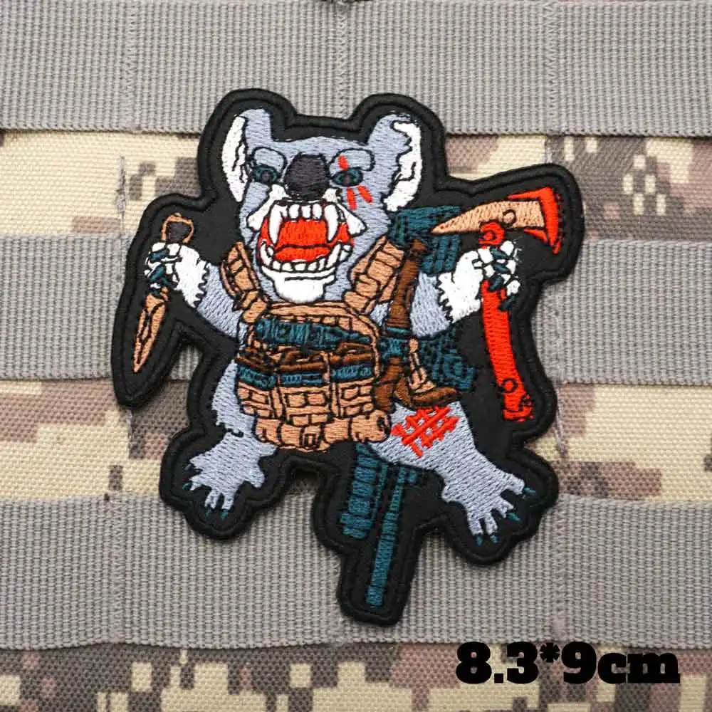 Cartoon Animal Patch Military Tactical Embroidered Patches  Armband Backpack Badge with Hook Backing for Clothing