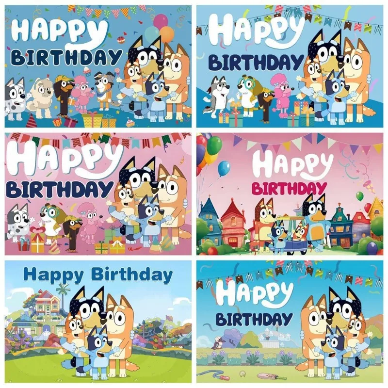 

Фон для дня рождения с изображением персонажа Блуи, 150x100 см, синий, аниме-стиль, для семейного праздника, украшение для детского дня рождения, тканевый фон для фотосессий