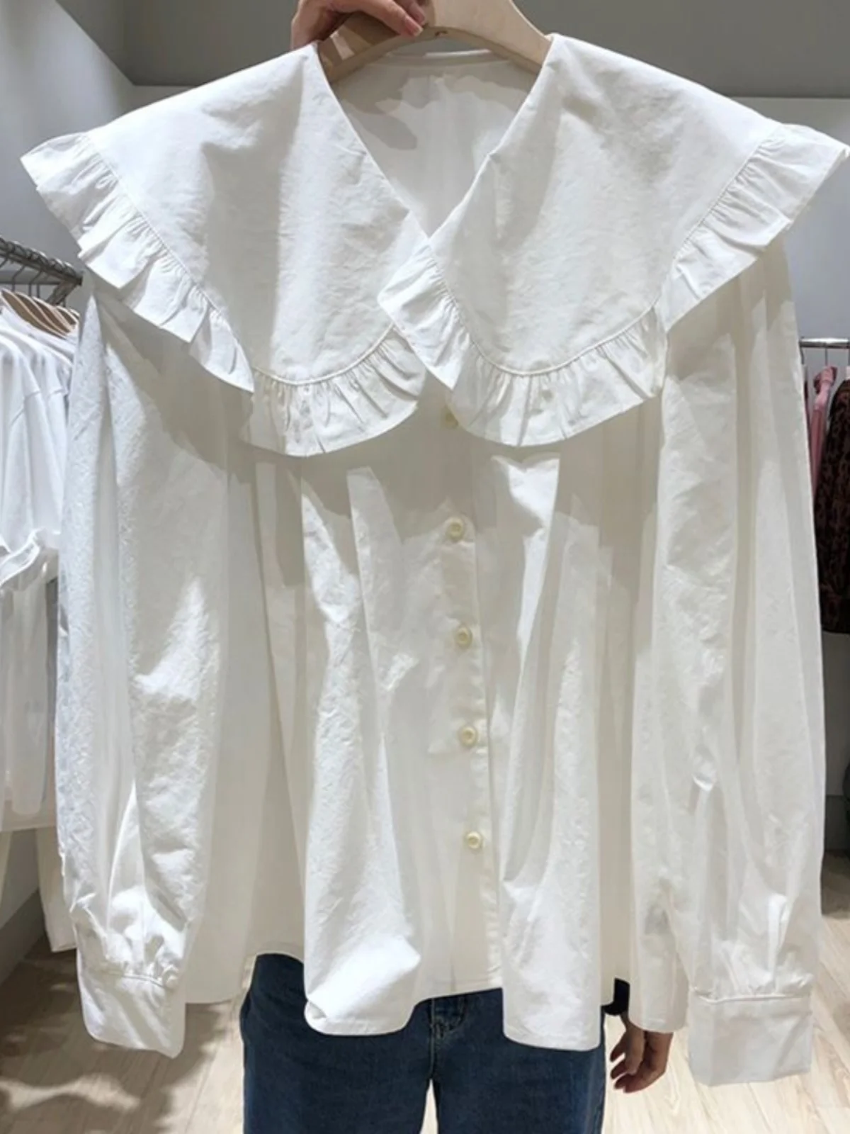 White Loose Pleated Women's Shirt Spring 2024 Casual Top