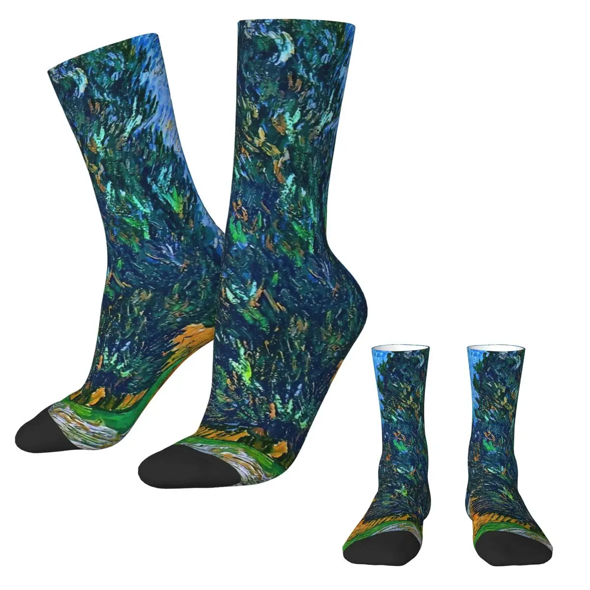 Van Gogh Socks Autumn Xroad with cypress and star Stockings Trendy Unisex High Quality Socks Design Running Anti Skid Socks