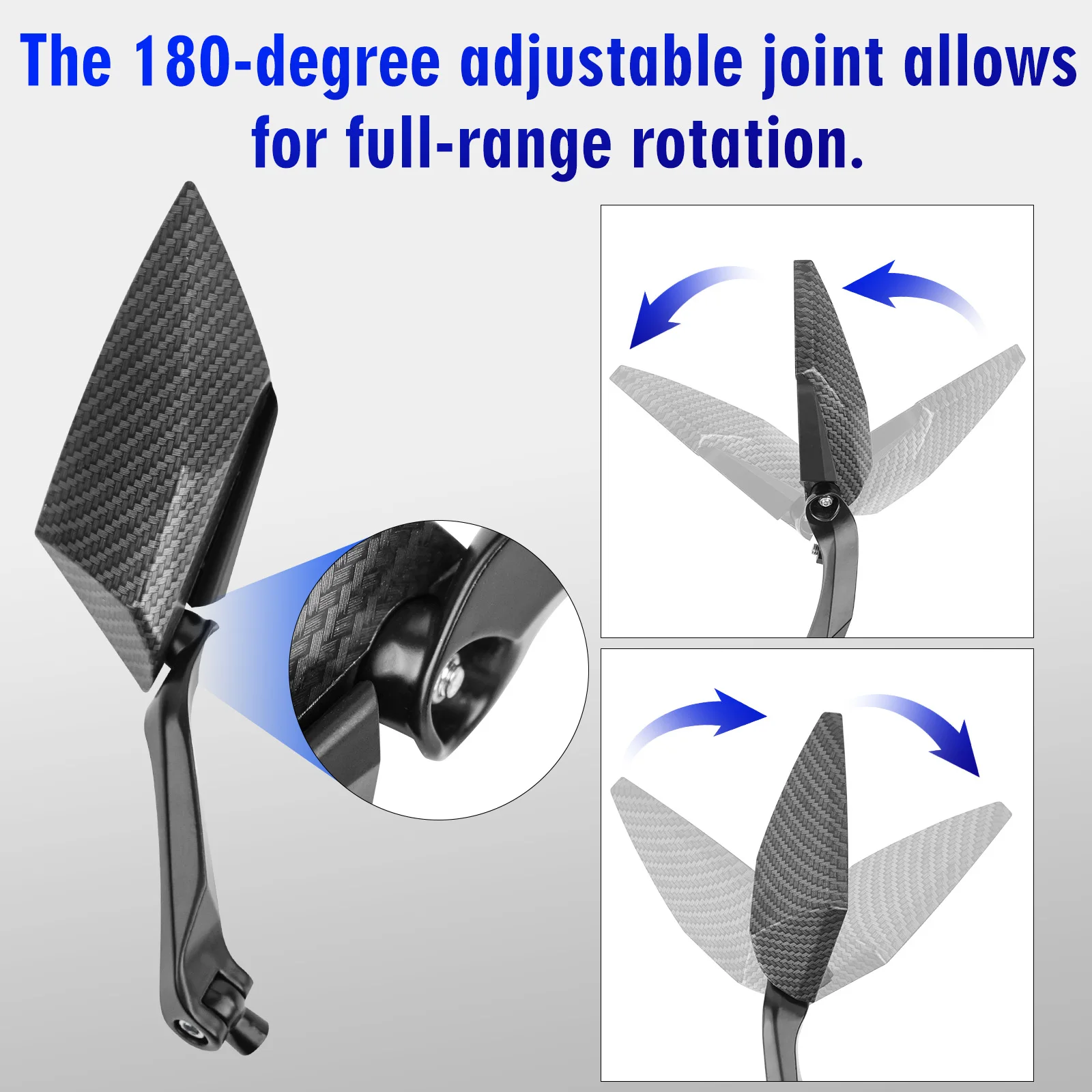 8/10mm 360° Motorcycle Diamond Shape Rear View Side Mirror Carbon Fiber Car Accessories