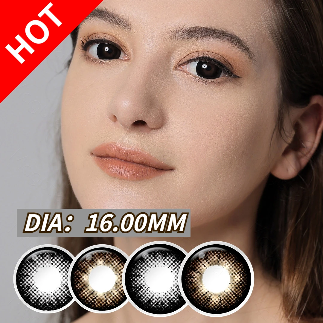 Black Lenses 16mm Color Contact Lenses Supersize Black Large Lens with Diopter Contact Lens for Eyes Beauty Cosmetic with Power