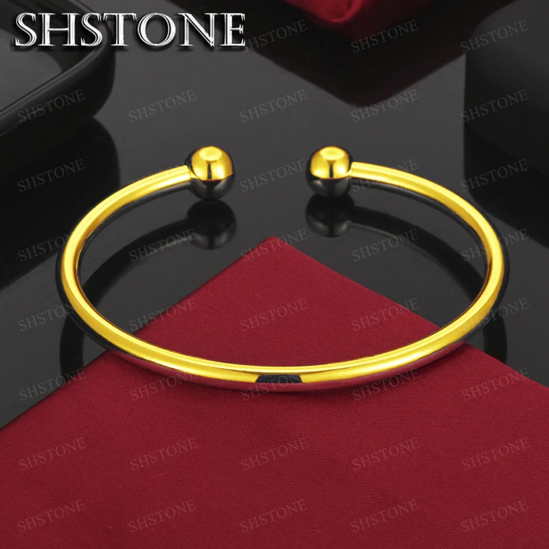 18K Gold 4mm Wide Double Bead Bangles For Woman Men Bangle Fashion Birthday Wedding Engagement Jewelry Gifts