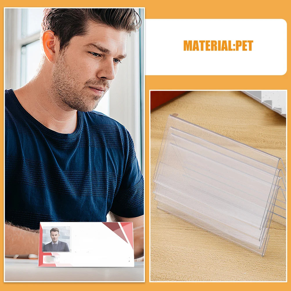 10pcs Conference Table Sign Clear Desk Name Plate Holder 90X60Mm Dual-Sided For Office Meetings Training Events Table Card Stand