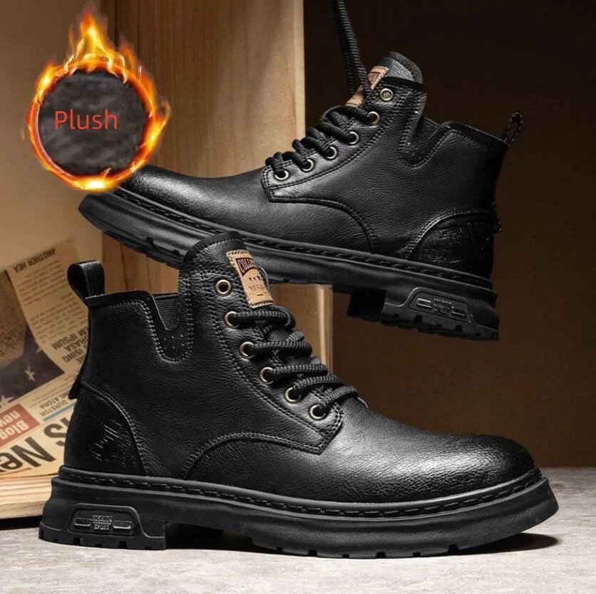 Luxury Men Ankle Boots Retro British High-top Men Boots Fashion High Quality Leather Shoes 2024 New Outdoor Men Motorcycle Boots image 6