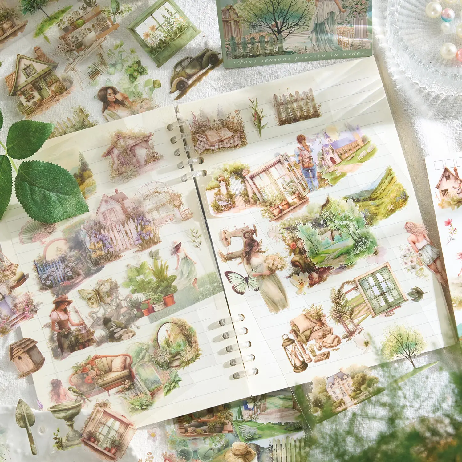 European and American Retro Girl Pet Sticker Book Four Seasons Orderly Series Handbook Material Travel Photography DIY Decorative Sticker Book