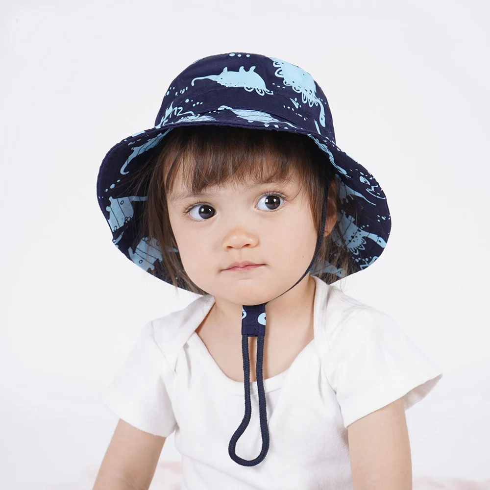 Cartoon Dinosaur Baby Bucket Hat Summer Outdoor Kids Boy Girl Sun Hats Anti-UV Children Panama Fisherman Beach Cap 0-12 Years