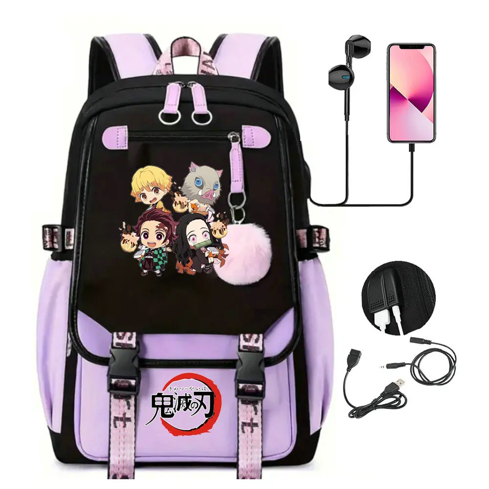 Demon Slayer Anime Sac à dos en toile pour femme, sac à dos pour ordinateur portable, sac à dos pour fille, sac à dos pour adolescent, Nezuko