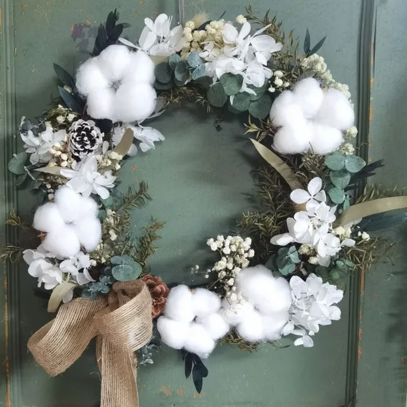 

White Artificial Flowers Christmas Decorations Door Dried Flowers Home Decor Christmas Wreaths Cotton Rattan Decor Rose Garlands