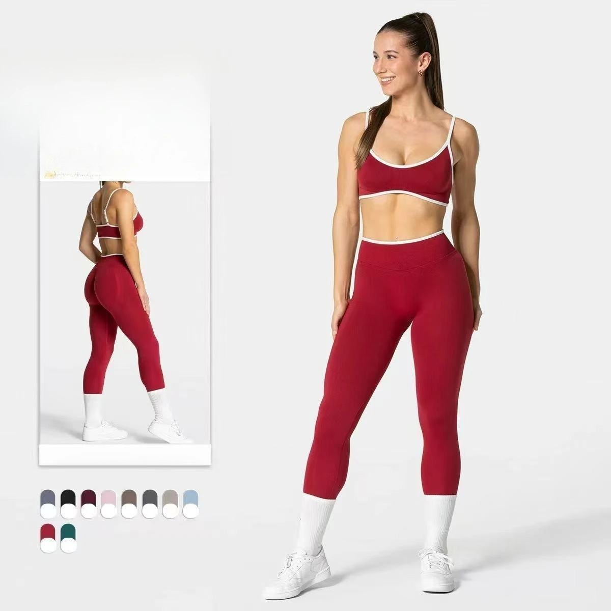 

Двухсекционный модный спортивный бюстгальтер для йоги 2025, новый плоский сменный бесшовный плотный контрастный бюстгальтер, тонкие и тонкие женские брюки для йоги для спортзала