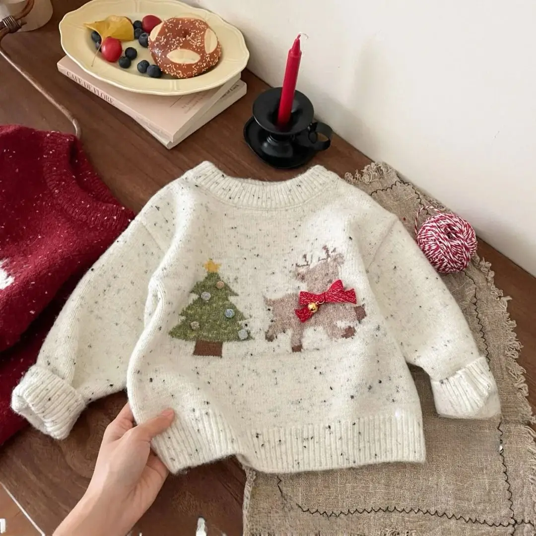 Childrens Sweater Knitted Cartoon Keep Warm Thicken Christmas Clothes 2024 Winter New Style Baby Girls Sweater Coats