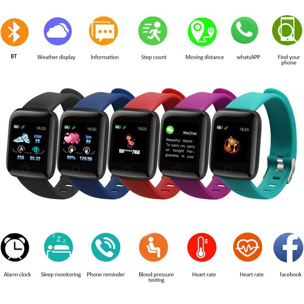 116plus Smart Watch Schermo a colori Step Counting Modalità Multi Sport Messaggio Promemoria Fotografia Musica Telecomando Smart Band