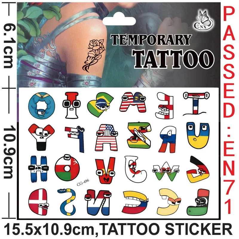 Alphabet Lore Tattoo Stickers for Children Party Tattoo Sticker Decoration Washable Anime Water Transfer Sticker Ornaments Gift