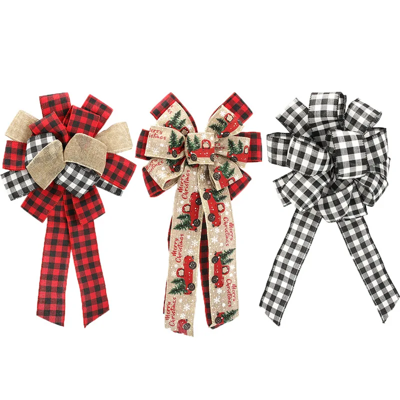 

*Wholesale Large Christmas Tree Top Bow Xmas Tree Holiday Decoration Lattice Linen Ribbon Bow