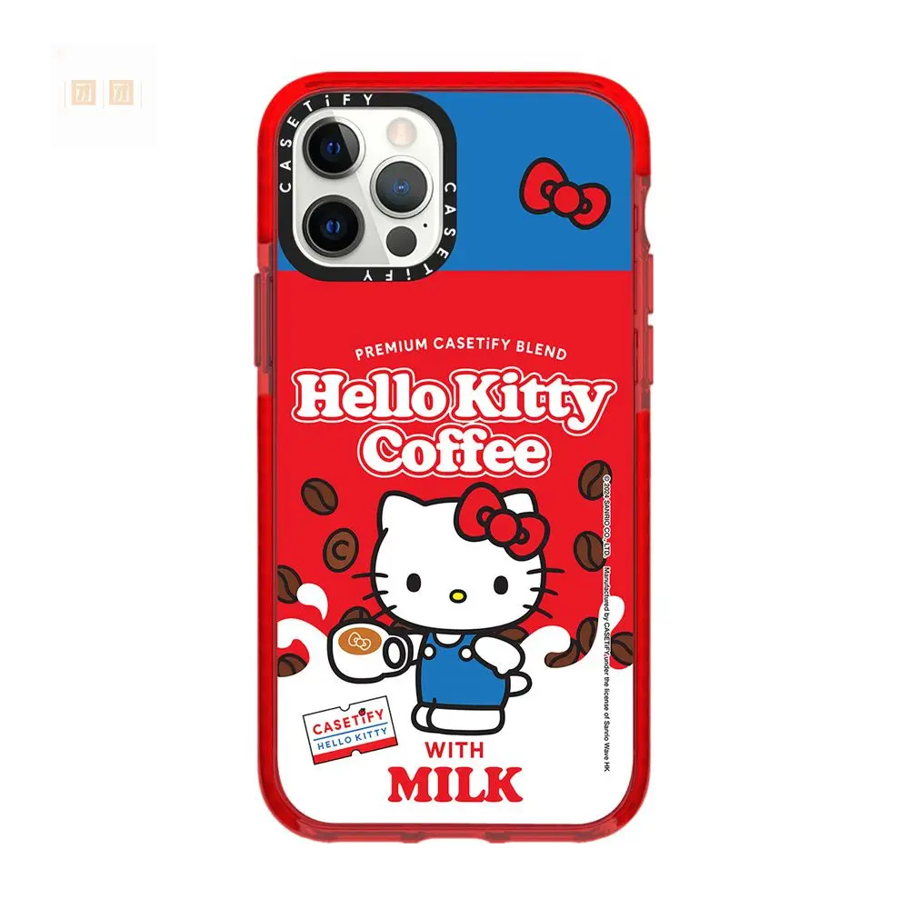 Sanrio Cartoon Hello Kitty Coffee Phone Case Cute Anti-fall All-Inclusive Soft Protection Case for iPhone 11 12 13 14 15 Pro Max