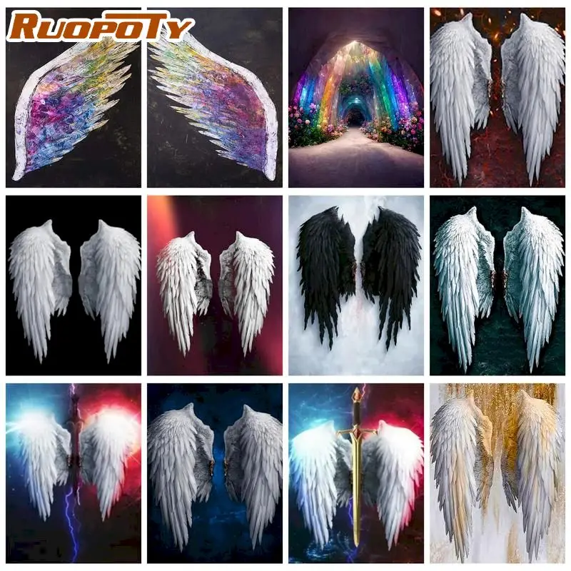 

RUOPOTY Diamond Embroidery Wings 5D Diamond Mosaic Cross Stitch Crystal Rhinestones Full Square Set Unfinish Decorative DIY