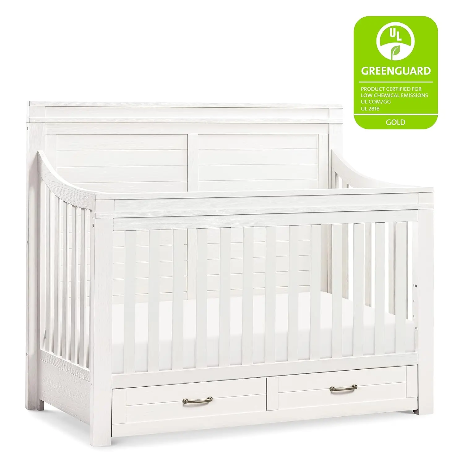 Wesley Farmhouse 4-in-1 Convertible Storage Crib in Heirloom White, Gold Certified