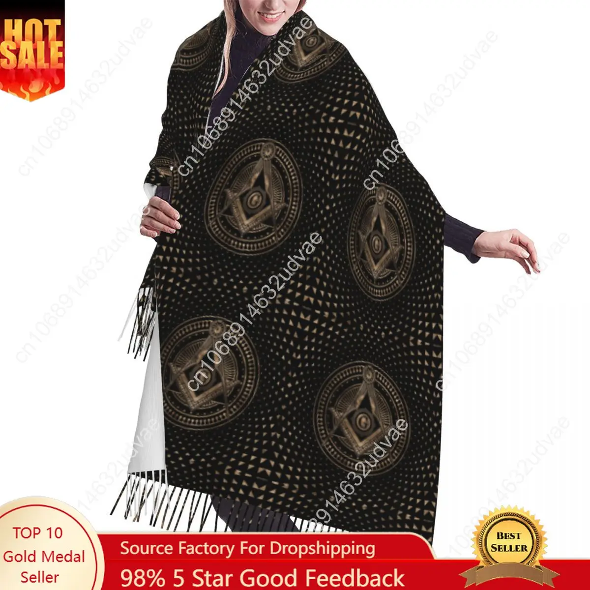 Luxury Freemasonry Masonic Mason Symbol Tassel Scarf Women Winter Fall Warm Shawl Wrap Female Freemason Fashion Versatile Scarve