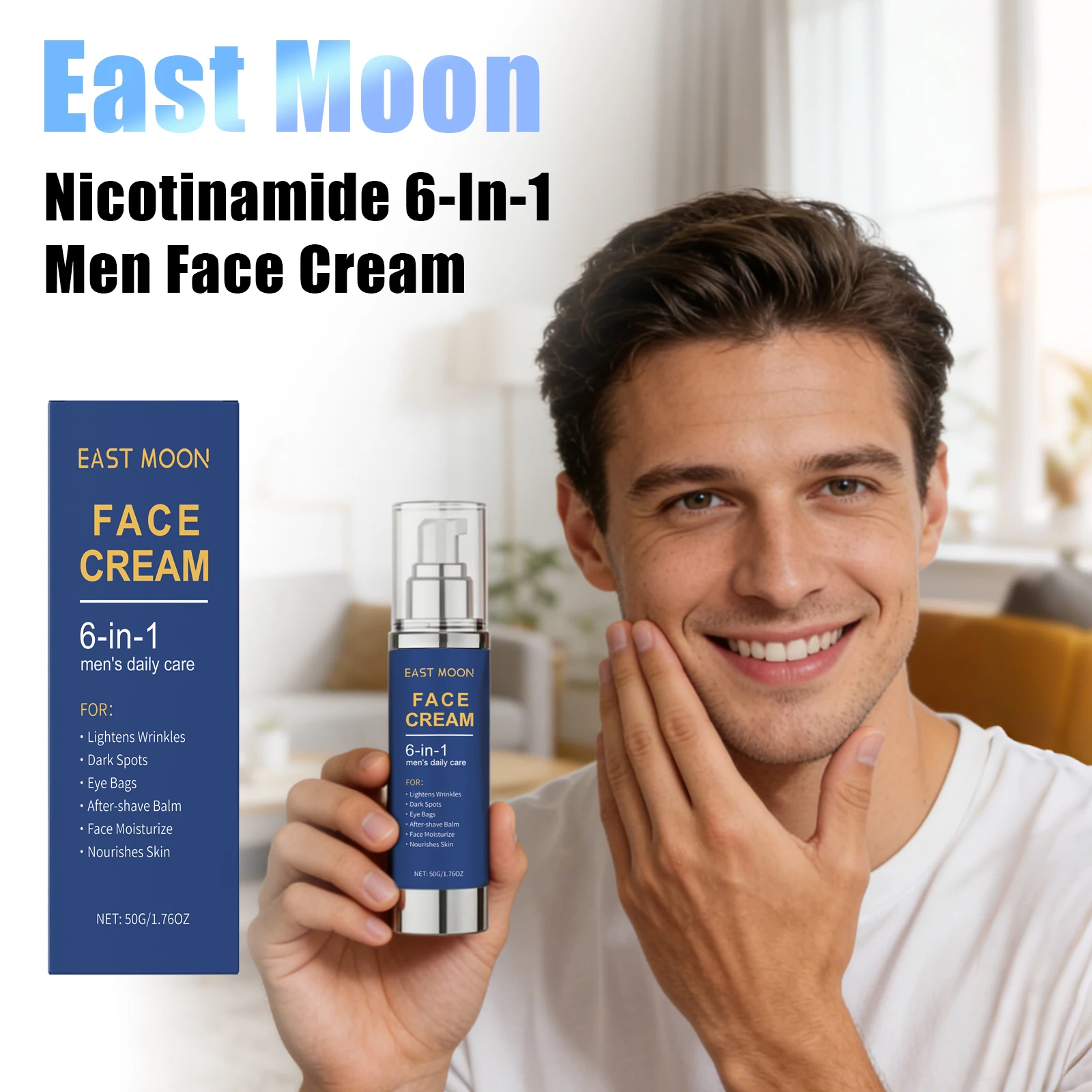 Nicotinamide Face Cream Moisturize Brighten Dull Skins Smooth Firm Facial Skin Fine Lines Oil Control 6-In-1 Men Facial Creams