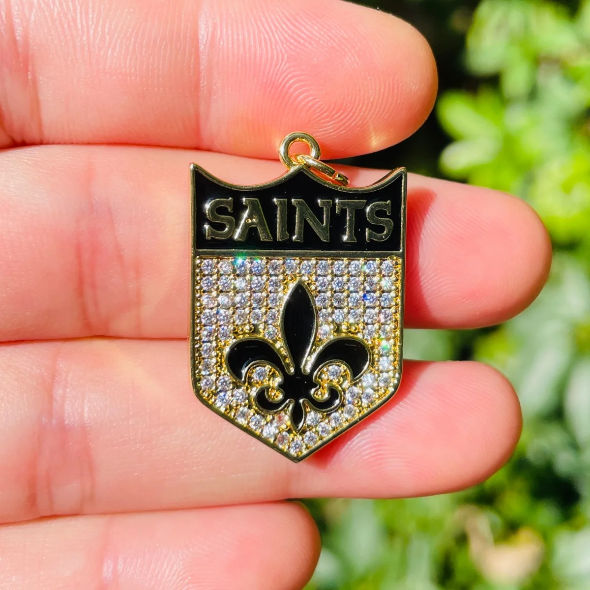 5pcs Micro Pave Fleur De Lis Shield New Orleans Football Team Charm Pendant for Women Bracelet Necklace Making Jewelry Finding