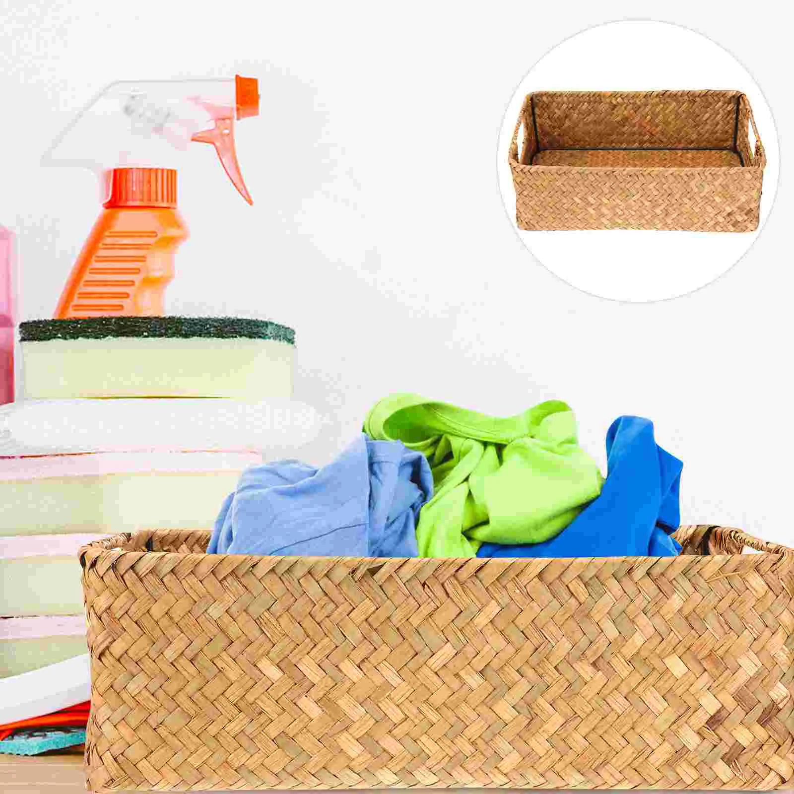 

Storage Basket Hamper Laundry with Lid Outdoor Toys Hand-woven Seaweed Organizer Rectangular Sundries Wardrobe Child